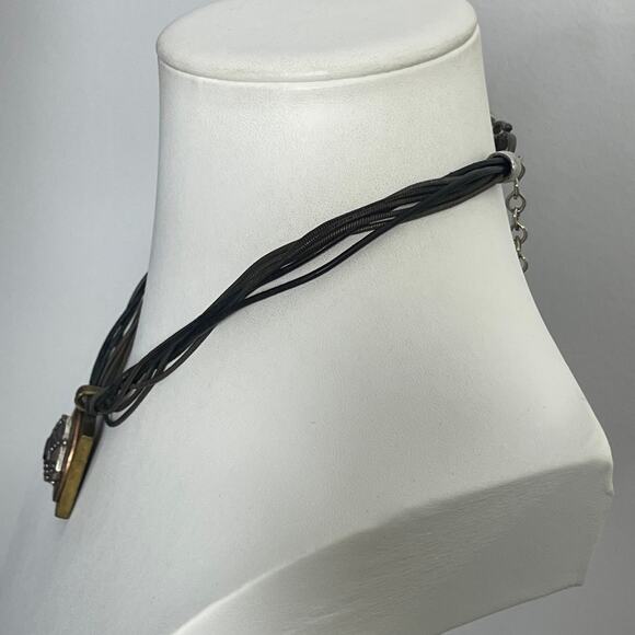 Chico's pendant necklace signed costume jewelry mixed metals on cord - Picture 8 of 16